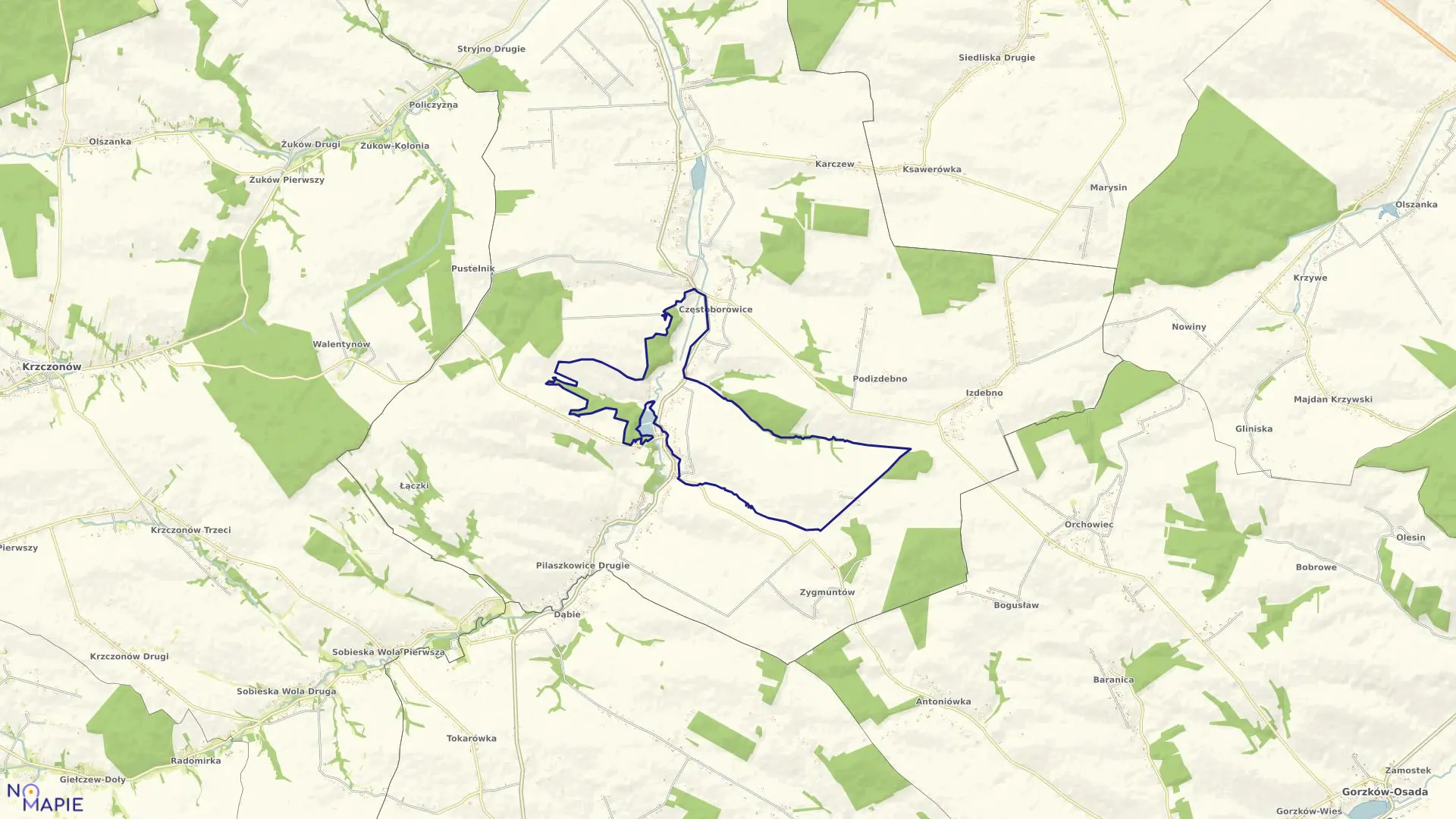 Mapa obrębu Pilaszkowice I w gminie rybczewice